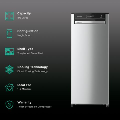 Whirlpool VMPRO 192 Litres 3 Star Direct Cool Single Door Refrigerator with Zeolite Technology (73131, Grey)