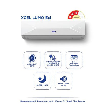 Carrier Xcel Lumo 6 in 1 Convertible 1 Ton 3 Star Inverter Split AC with Auto Cleanser (2024 Model, Copper Condenser, CAI12CL3R34F0)