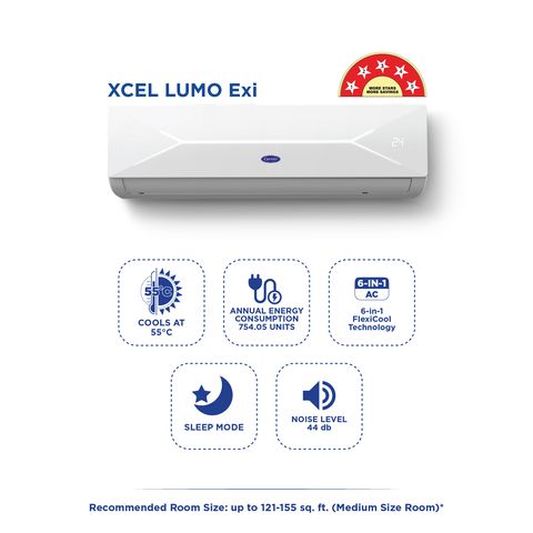 Carrier Xcel Lumo 6 in 1 Convertible 1.5 Ton 5 Star Inverter Split AC with Auto Cleanser (2024 Model, Copper Condenser, CAI18CL5R34F0)