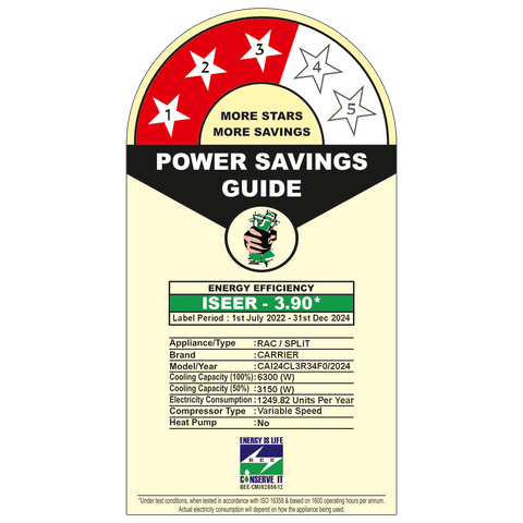 Carrier Xcel Lumo 6 in 1 Convertible 2 Ton 3 Star Inverter Split AC with Auto Cleanser (2024 Model, Copper Condenser, CAI24CL3R34F0)