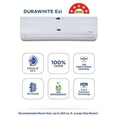 Carrier Durawhite Exi 6 in 1 Convertible 2 Ton 5 Star Inverter Split AC with Auto Cleanser (2024 Model, Copper Condenser, CAI24DH5R34F0)