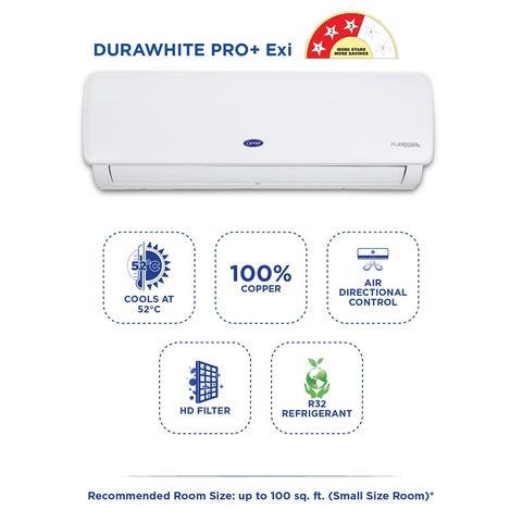 Carrier Durawhite Pro+ Exi 6 in 1 Convertible 1 Ton 3 Star Inverter Split AC with Auto Cleanser (2024 Model, Copper Condenser, CAI12DR3R33F0)