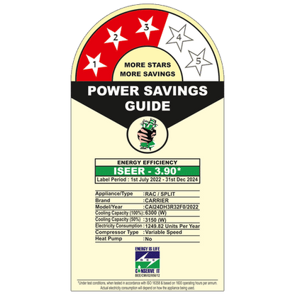 Carrier Durawhite Exi 6 in 1 Convertible 2 Ton 3 Star Inverter Split AC with PM 2.5 Filter (2024 Model, Copper Condenser, CAI24DH3R32F0)