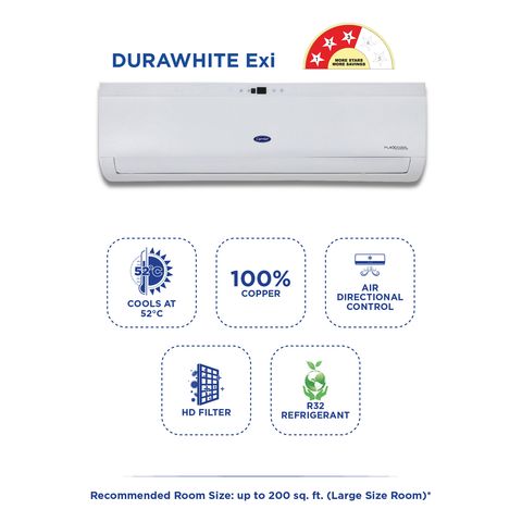 Carrier Durawhite Exi 6 in 1 Convertible 2 Ton 3 Star Inverter Split AC with PM 2.5 Filter (2024 Model, Copper Condenser, CAI24DH3R32F0)