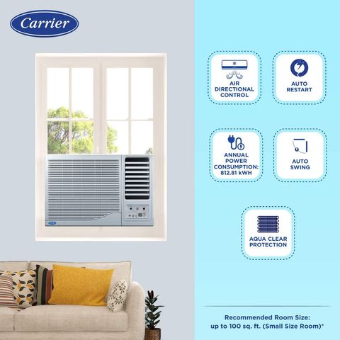 Carrier ESTRELLA Ex 1 Ton 3 Star Window AC (2024 Model, Copper Condenser, Dust Filter, CAW12EC3R34F0)