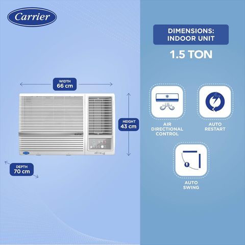 Carrier ESTRELLA EXi 1.5 Ton 3 Star Inverter Window AC (2024 Model, Copper Condenser, Dust Filter, CIW18EC3R34F0)