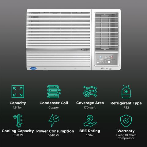 Carrier ESTRELLA EXi 1.5 Ton 3 Star Inverter Window AC (2024 Model, Copper Condenser, Dust Filter, CIW18EC3R34F0)