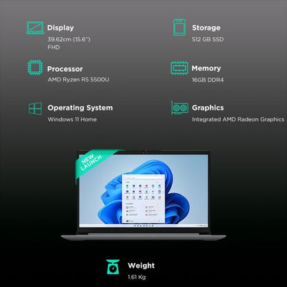 Lenovo 82R400EJIN AMD Ryzen 7 Laptop (16GB, 512GB SSD, Windows, 15.6 inch Full HD Display, MS Office 2021, Graphite Grey, 1.6 KG)