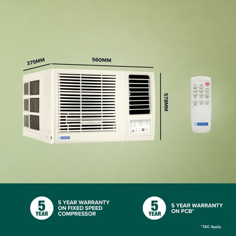 Blue Star L Series 0.8 Ton 3 Star Fixed Speed Window AC (2024 Model, Copper Condenser, Dust Filter, WFD309L)