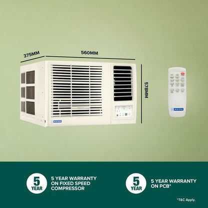 Blue Star L Series 0.8 Ton 3 Star Fixed Speed Window AC (2024 Model, Copper Condenser, Dust Filter, WFD309L)