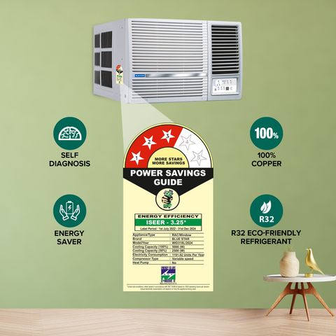 Blue Star L Series 1.5 Ton 3 Star Inverter Window AC (2024 Model, Copper Condenser, Dust Filter, WID318L)