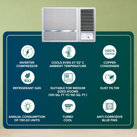 Blue Star L Series 1.5 Ton 3 Star Inverter Window AC (2024 Model, Copper Condenser, Dust Filter, WID318L)