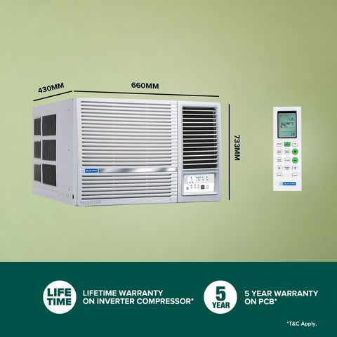 Blue Star L Series 1.5 Ton 5 Star Inverter Window AC (2024 Model, Copper Condenser, Dust Filter, WID518L)