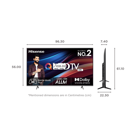 Hisense E7K 108 cm (43 inch) QLED 4K Ultra HD VIDAA TV with Dolby Vision and Dolby Atmos (2023 model)