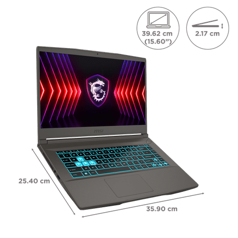 MSI Thin 15 Intel Core i7 13th Gen Gaming Laptop (16GB, 512GB SSD, Windows 11 Home, 4GB Graphics, 15.6 inch 144 Hz FHD Display, NVIDIA GeForce RTX 3050, MS Office 2021, Cosmos Gray, 1.86 KG)