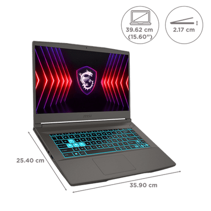 MSI Thin 15 Intel Core i7 13th Gen Gaming Laptop (16GB, 512GB SSD, Windows 11 Home, 4GB Graphics, 15.6 inch 144 Hz FHD Display, NVIDIA GeForce RTX 3050, MS Office 2021, Cosmos Gray, 1.86 KG)