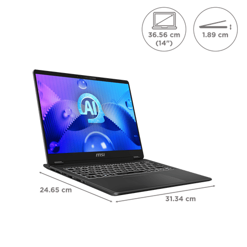 MSI Prestige 14 Intel Core Ultra 5 1st Gen Laptop (16GB, 512GB SSD, Windows 11 Home, 14 inch FHD Plus Display, MS Office 2021, Stellar Gray, 1.7 KG)