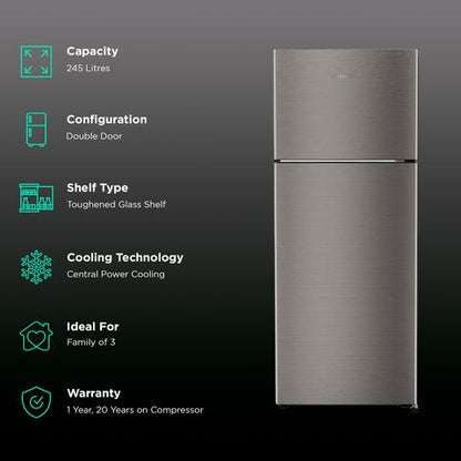 LIEBHERR Pure 245 Litres 2 Star Frost Free Double Door Refrigerator with Antibacterial Gasket (TCPgsB 2411, Grey Steel)