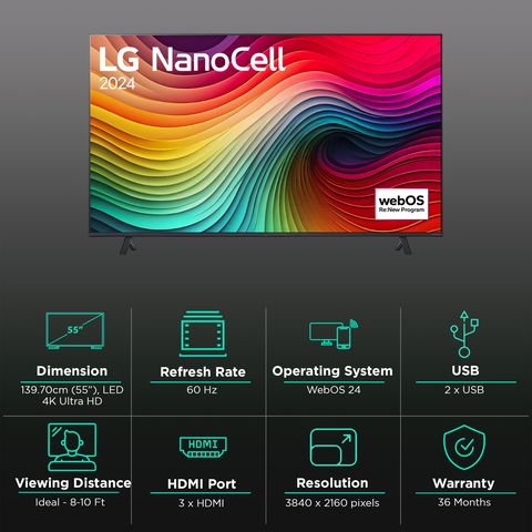 LG NANO80 Nano Cell 139.7 cm (55 inch) 4K Ultra HD LED WebOS TV with AI Customization (2024 model)