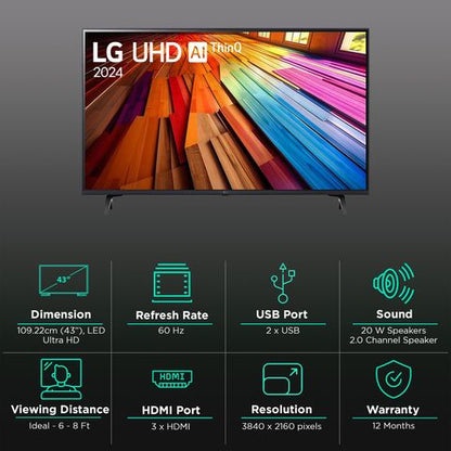 LG UT80 109.22 cm (43 inch) 4K Ultra HD LED WebOS TV with Filmmaker Mode (2024 model)