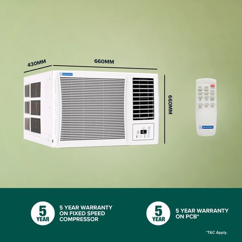 Blue Star P Series 1.5 Ton 3 Star Fixed Speed Window AC (2024 Model, Copper Condenser, WFD318P)