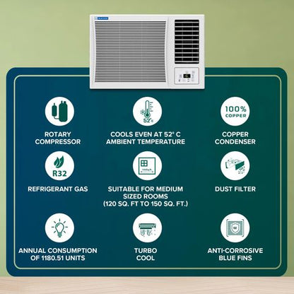 Blue Star P Series 1.5 Ton 3 Star Fixed Speed Window AC (2024 Model, Copper Condenser, WFD318P)