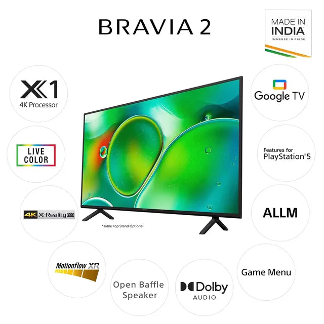 SONY Bravia 2 165.1 cm (65 inch) 4K Ultra HD Google TV with Live Colour Technology (2024 model)