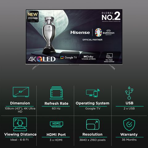 Hisense Q6N 108 cm (43 inch) QLED 4K Ultra HD Google TV with Dolby Vision and Dolby Atmos (2024 model)