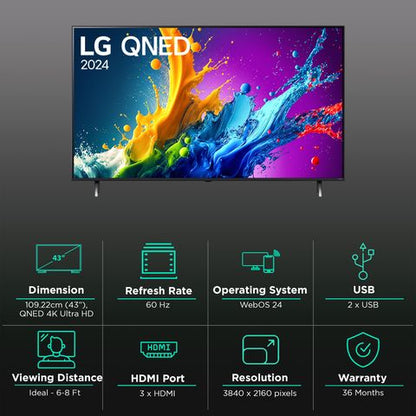 LG QNED82T 109.22 cm (43 inch) 4K Ultra HD QNED Web OS TV with AI Processor 4K Gen7 (2024 model)