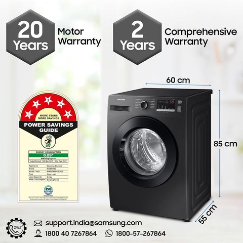 SAMSUNG 9 kg 5 Star Inverter Fully Automatic Front Load Washing Machine (WW90T4040CB1TL, Digital Inverter Motor, Black)