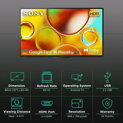 SONY Bravia 80 cm (32 inch) HD Ready LED Smart Google TV with Chromecast Built In (2024 model)