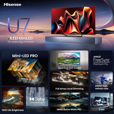 Hisense U7N 165 cm (65 inch) Mini QLED 4K Ultra HD VIDAA TV with Dolby Vision and Dolby Atmos (2024 model)