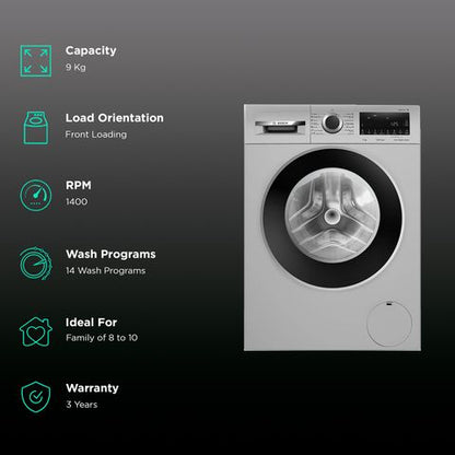 BOSCH 9 kg Fully Automatic Front Load Washing Machine (Series 6, WGA244ZSIN, Anti Wrinkle Feature, Silver)