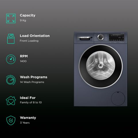 BOSCH 9 kg Fully Automatic Front Load Washing Machine (Series 6, WGA244ZPIN, Anti Wrinkle Feature, Dark Lake)