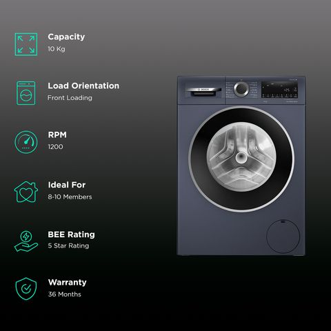 BOSCH 10 kg 5 Star Fully Automatic Front Load Washing Machine (Series 6, WGA252ZPIN, Anti Wrinkle, Dark Lake)