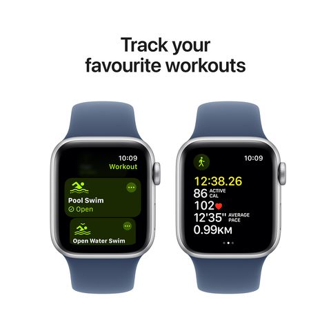 Apple Watch SE GPS with Denim Sport Band - S/M (40mm Retina LTPO OLED Display, Silver Aluminium Case)