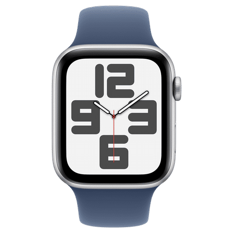 Apple Watch SE GPS with Denim Sport Band - M/L (44mm Retina LTPO OLED Display, Silver Aluminium Case)