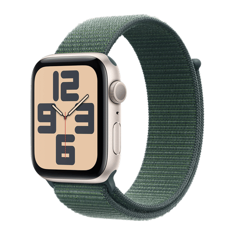 Apple Watch SE GPS with Lake Green Sport Loop (44mm Retina LTPO OLED Display, Starlight Aluminium Case)