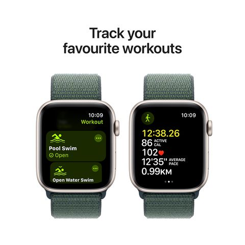 Apple Watch SE GPS with Lake Green Sport Loop (44mm Retina LTPO OLED Display, Starlight Aluminium Case)