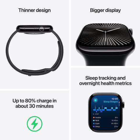 Apple Watch Series 10 GPS with Sport Band - S/M (42mm Retina LTPO3 OLED Display, Jet Black Aluminum Case)