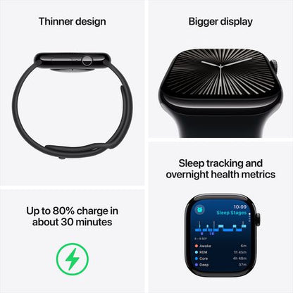 Apple Watch Series 10 GPS with Sport Band - S/M (46mm Retina LTPO3 OLED Display, Silver Aluminium Case)