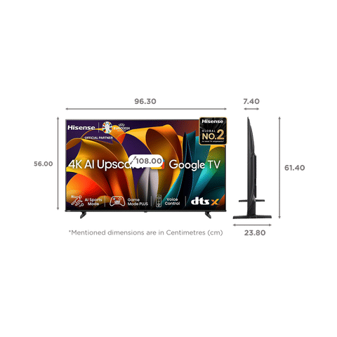 Hisense E6N 108 cm (43 inch) 4K Ultra HD LED Smart Google TV With 4K AI Upscaler (2024 Model)