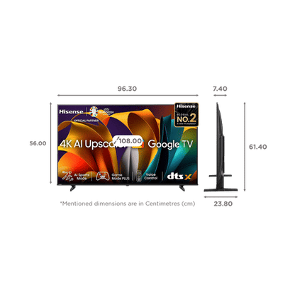 Hisense E6N 108 cm (43 inch) 4K Ultra HD LED Smart Google TV With 4K AI Upscaler (2024 Model)