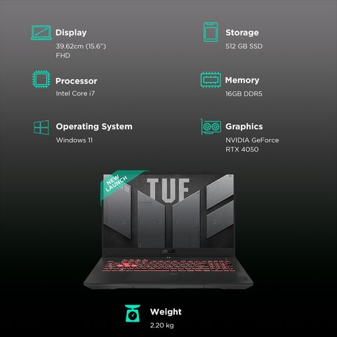 ASUS TUF Gaming F15 Intel Core i7 13th Gen Gaming Laptop (16GB, 512GB SSD, Windows 11 Home, 6GB Graphics, 15.6 inch 144 Hz Full HD Display, NVIDIA GeForce RTX 4050, MS Office 2021, Mecha Gray, 2.2 KG)