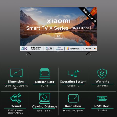 Xiaomi X Series 108 cm (43 inch) 4K Ultra HD LED Google TV with Vivid Picture Engine (2024 model)