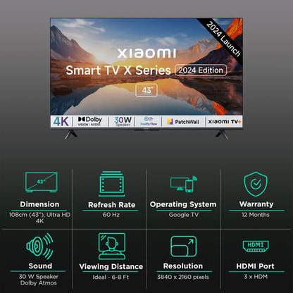 Xiaomi X Series 108 cm (43 inch) 4K Ultra HD LED Google TV with Vivid Picture Engine (2024 model)