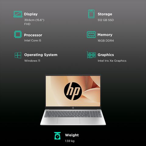 HP 15-fd0111TU Intel Core i5 12th Gen Thin & Light Laptop (16GB, 512GB SSD, Windows 11 Home, 15.6 inch Full HD Display, MS Office, Natural Silver, 1.59 KG)