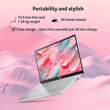 Acer Swift Go 14 AMD Ryzen 7 7730U Thin & Light Laptop (16GB, 512GB SSD, Windows 11 Home, 14 inch Full HD IPS Display, MS Office, Pure Silver, 1.25 KG)