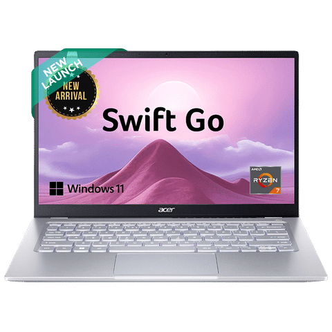 Acer Swift Go 14 AMD Ryzen 7 7730U Thin & Light Laptop (16GB, 512GB SSD, Windows 11 Home, 14 inch Full HD IPS Display, MS Office, Pure Silver, 1.25 KG)