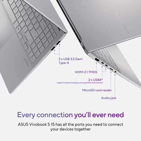 ASUS Vivobook S 15 Snapdragon X Plus X1P 42 100 Thin & Light Laptop (16GB, 1TB SSD, Windows 11 Home, 15.6 inch OLED Display, MS Office 2021, Cool Silver, 1.42 KG)